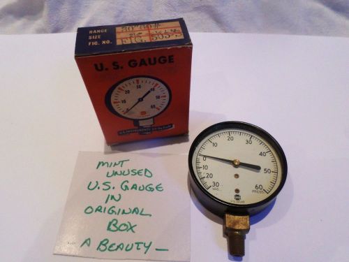 NOS US Gauge Pressure Gauge 1950s Unused Mint in Box Glass Metal Case 2 1/2&#034; dia