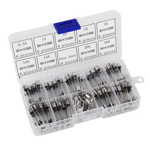 72pcs M6x30mm Quick Blow Glass Tube Fuse Assorted Assortment Kit 0.5A-30A