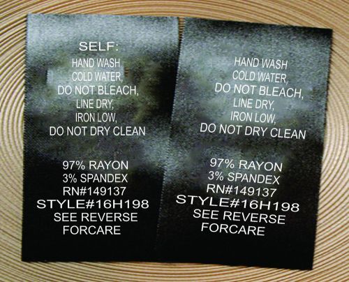 2000 pcs custom printed clothing care labels( 1 ink color) - black satin