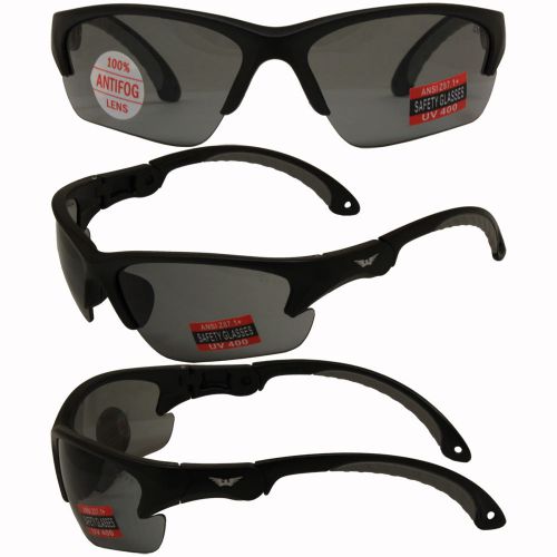 GLOBAL VISION KLICK SAFETY SUNGLASSES BLACK FRAME SMOKE LENS