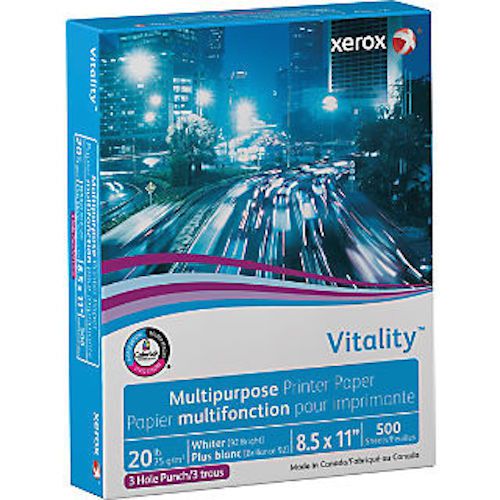 Xerox Vitality Multipurpose Printer Paper 20lb. 8.5&#034;x11&#034; Letter 3-hole punch 500