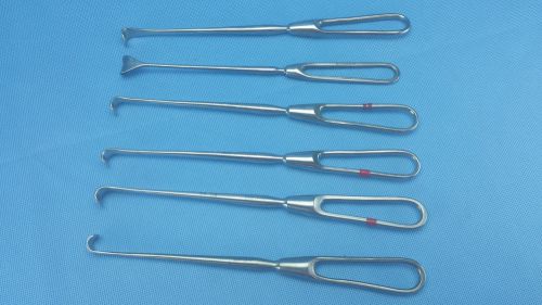 Set of 6 Cushing Vein and Nerve Retractors - Weck, Codman, Miltex, Jarit