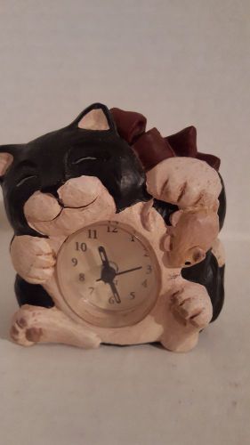 1998 CAT FUN TIME  MINI DESK CLOCK FIGI GRAPHICS BLACK &amp; WHITE CAT