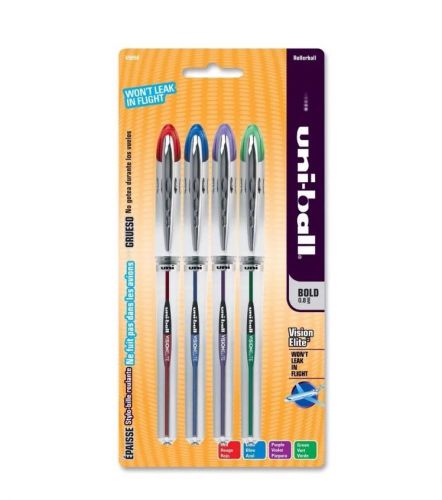 UNI-BALL Rollerball Gel Pen Refillable 69094  0.8mm 4/PK Asst. Ink Colors NEW