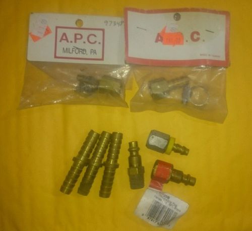 LOT OF 7 (+ 2 clamps) Misc Barbed Brass Pneumatic Fittings