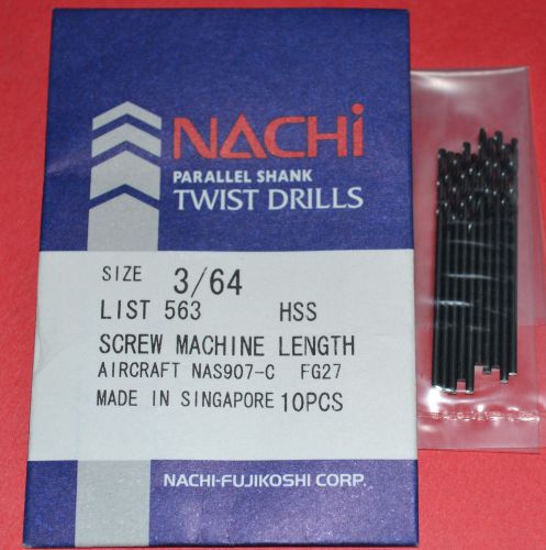 10 Pcs NACHI 3/64&#034; Screw Machine Length - Aircraft style-Black Oxide HSS Drills