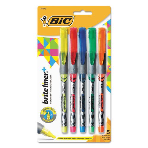 Brite Liner + Highlighter, Chisel Tip, Assorted Colors, 5/Set