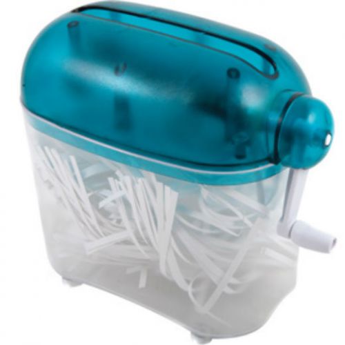 Hand crank paper shredder - clear w/blue lid for sale