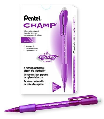 Pentel Champ Pencil, Automatic Pencil, 0.5mm Lead Size, Red Barrel, Box of 12