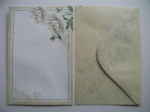 Coloured Envelopes C6 White Roses Rosette Pack of 10 for Writing Note Pad Invite