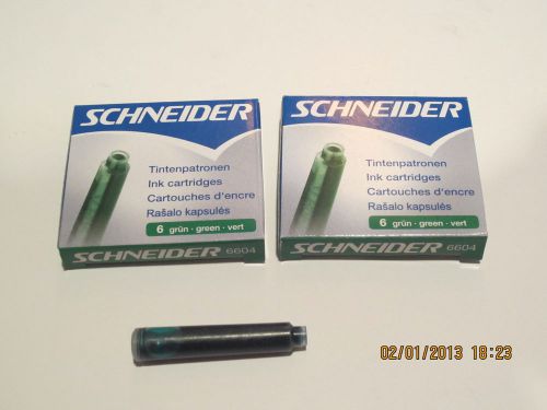 12 SCHNEIDER GREEN FOUNTAIN PEN CARTRIDGES-FIT WATERMAN PLUS MOST PENS