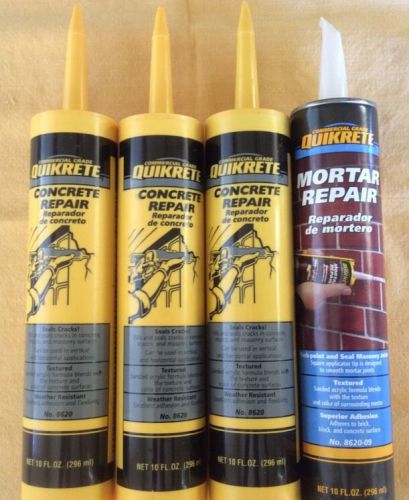 3 Tubes Quikrete #862010 10 Oz Concrete Repair, 1 Tube Mortar Repair