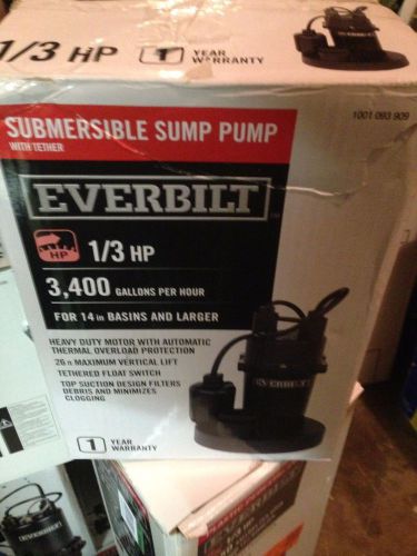 Everbilt SBA033BC 1/3 HP Aluminum Submersible Sump Pump with Tether