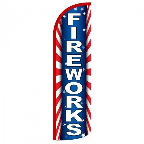 FIREWORKS Windless Swooper Flag Jumbo Sign Feather Banner + Pole made USA (1) RB