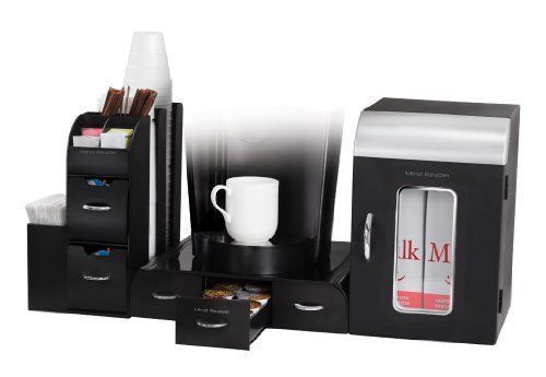 Mind Reader Breakroom 3-Piece Mini Fridge and Coffee Station Set, Black