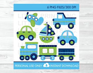 Transportation Vehicles Car Truck Sailboat Airplane Train Clipart