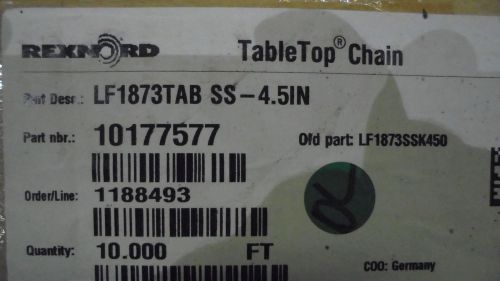 REXNORD LF1873TAB SS TABLE TOP CHAIN *NEW IN BOX*