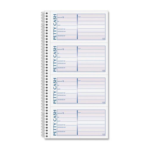 Tops TOPS Spiral Petty Cash Receipt Book, 2-Part, Carbonless, 4 Messages per