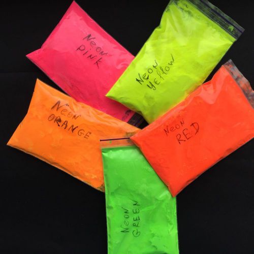 Set of 5 neon colors powder coating paint,  3.15 oz/ 90 g each for sale