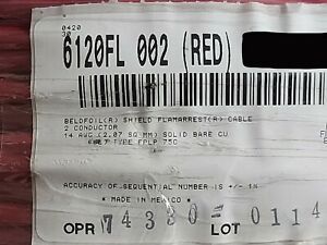 Belden Wire 6120FL 14/2C Shielded Plenum Security/Fire Alarm Cable FPLP Red/50ft