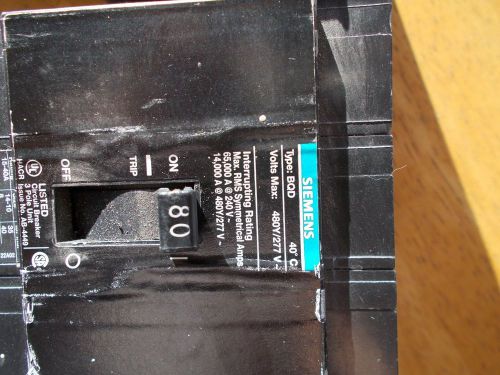 Siemens BQD380 3 pole 80 amp breaker 480/277 volts