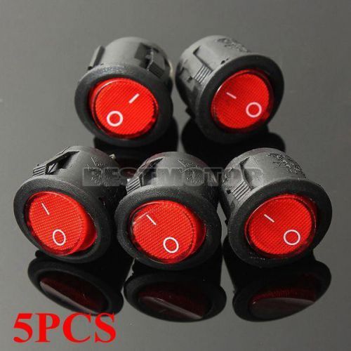 5PCS AC 250V Auto Round Red Rocker Light ON-OFF SPST Toggle Switch Control 2PIN