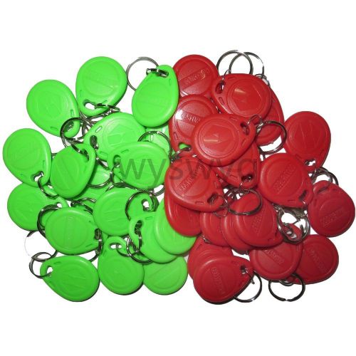 100pcs 125KHz RFID ID EM4100 Proximity Induction Tag Token Keyfob Green &amp; Red