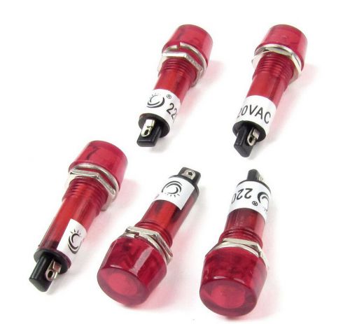 AC 220V Red Round Cap 2 Terminal Signal Lamps Indicator Lights 5 Pcs