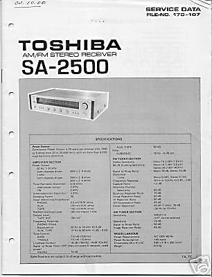 TOSHIBA SA-2500 SERVICE MANUAL ORIGINAL FREE USA SHIP