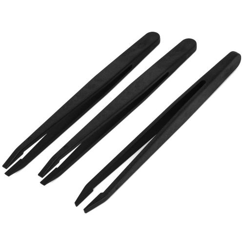 3pcs 12cm Long Anti Static Plastic 3mm Flat Tip Tweezer Black