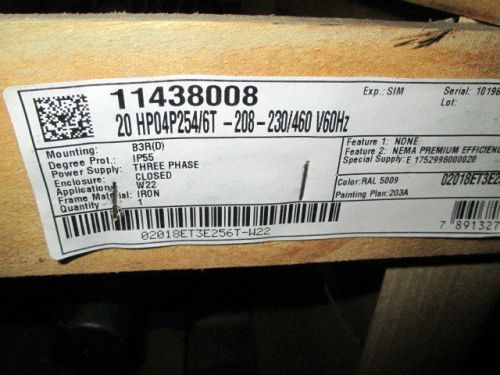 New weg 02018et3e256t motor, 3 phase, 20 hp,1775,208-230/460 for sale