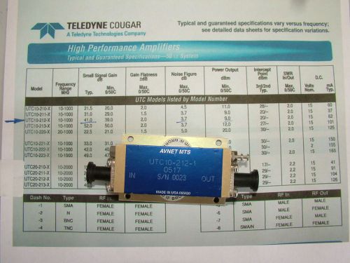 RF AMPLIFIER 10-1000MHz 40db GAIN NF 3.7db UTC10-212-1 SMA LOW NOISE VHF UHF HF