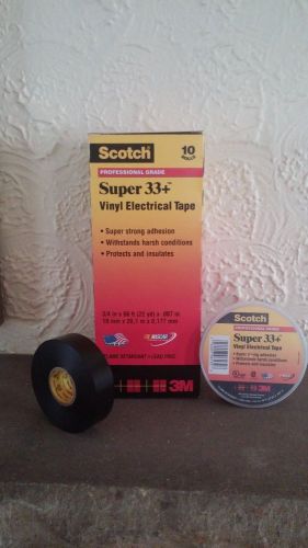 Scotch brand super 33+ black vinyl electrical tape 3/4&#034; x 66&#039;  box of 10 rolls for sale