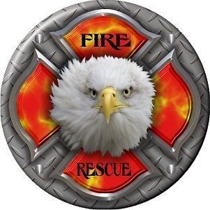 Eagle head maltese cross fire rescue sticker 3&#034; dia.