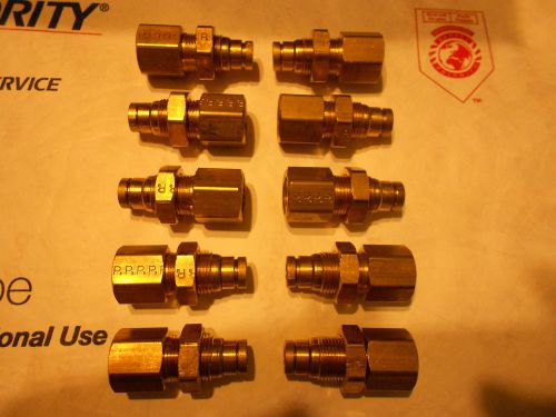 (10) PARKER BRASS BULKHEAD ADAPTER FITTINGS 1/4&#034; PUSH-FIT X 1/4&#034; SAE FEM.  THR.