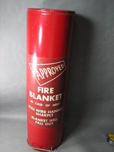 New old stock &#034;approved&#034; fire blanket in 24&#034; tall canister with wire pull handle for sale