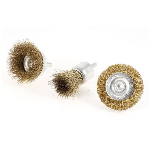 Metal 6mm shank gold tone steel wire polishing brush wheel 3 in 1 for sale