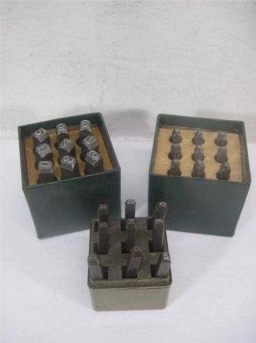 Lot of 3 metal standard duty numbers 0-8 punch stamp sets 1/4&#034; 1/8&#034; 1/16&#034; for sale