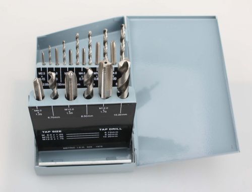 18 pcs h.s.s. tap &amp; drill set, metric, in metal box, #0001-0052 for sale