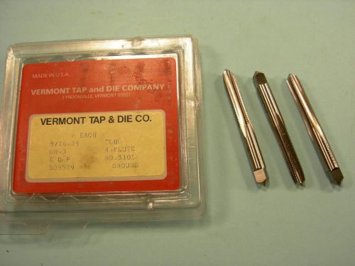 Qty 3 New Vermont 5/16-24 NF HSS GH3 4Flute Plug Precision Ground Taps