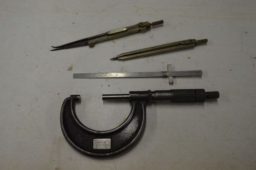 Lot of machinist measuring tools, micrometer, rule