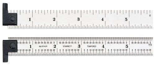 Starrett H604R-12 Spring Tempered Steel Rule W/ in Graduations, Reversible Hook,