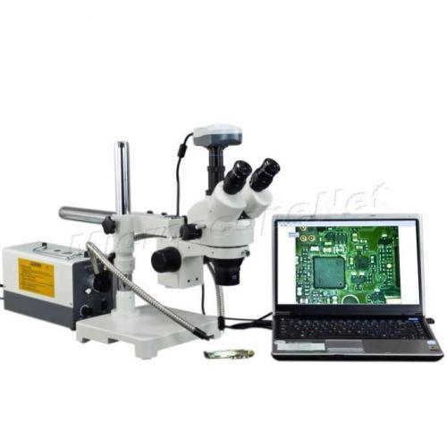 Omax 3.5x-90x boom stand stereo microscope +fiber lights+9mp digital camera for sale