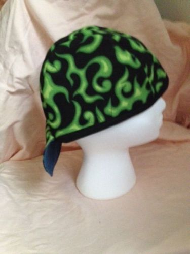 Welding cap, pipe fitter,~~~green  flames~~~~~~~~~~  &#034;&#034;new fabric&#034;&#034; for sale