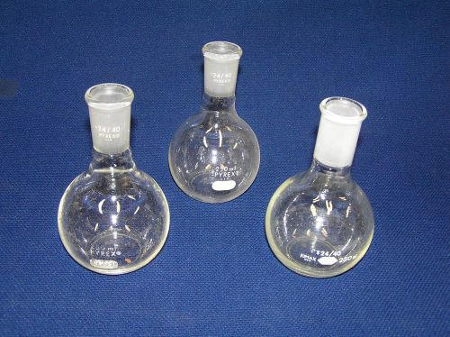 3 250 ml Flat Bottom Flasks, 24/40 Top Joint - Below Average Quality