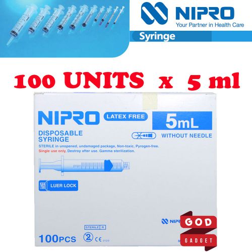 100 x 5ml cc nipro syringe luer lock tip hypodermic sterile latex free no needle for sale