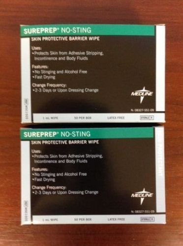 Medline SUREPREP Barrier wipes Lot of 2 boxes #MSC1505 No Sting 100 ea Skin Prep