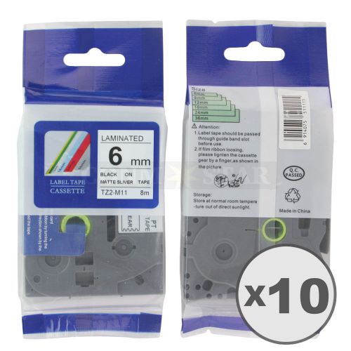 10pk black on matt transparent tape compatible for brother ptouch tz tzem11 6mm for sale