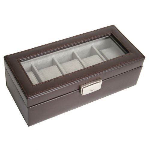 Royce Leather 5 Slot Watch Box - Brown