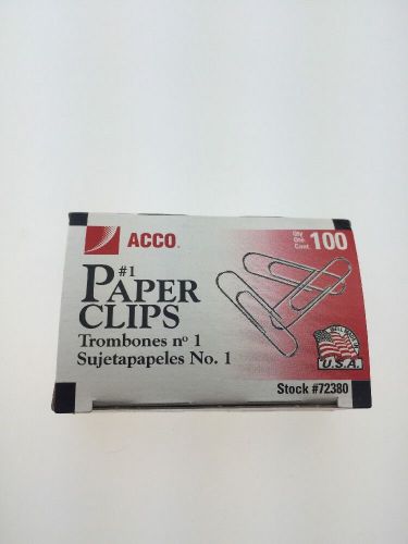 Acco #1 Standard Smooth Paper Clips 100 Count Box (1 Pack)